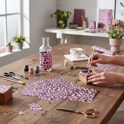 Decoupage Paper - Hot Pink Leopard  Print Tissue Paper for Furniture Upcycling and Mixed Media Art
