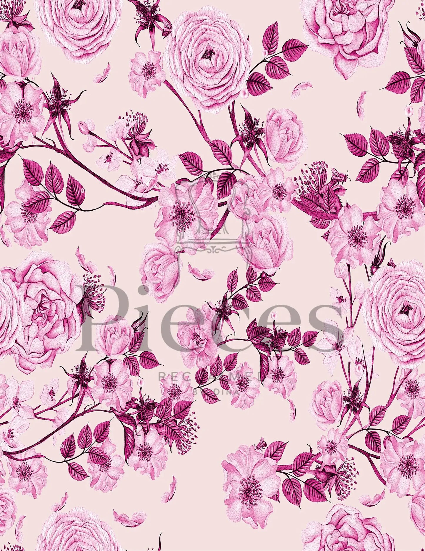 Pink floral seamless pattern decoupage rice paper for furniture and DIY projects