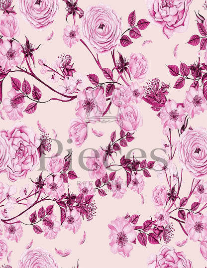 Pink floral seamless pattern decoupage rice paper for furniture and DIY projects