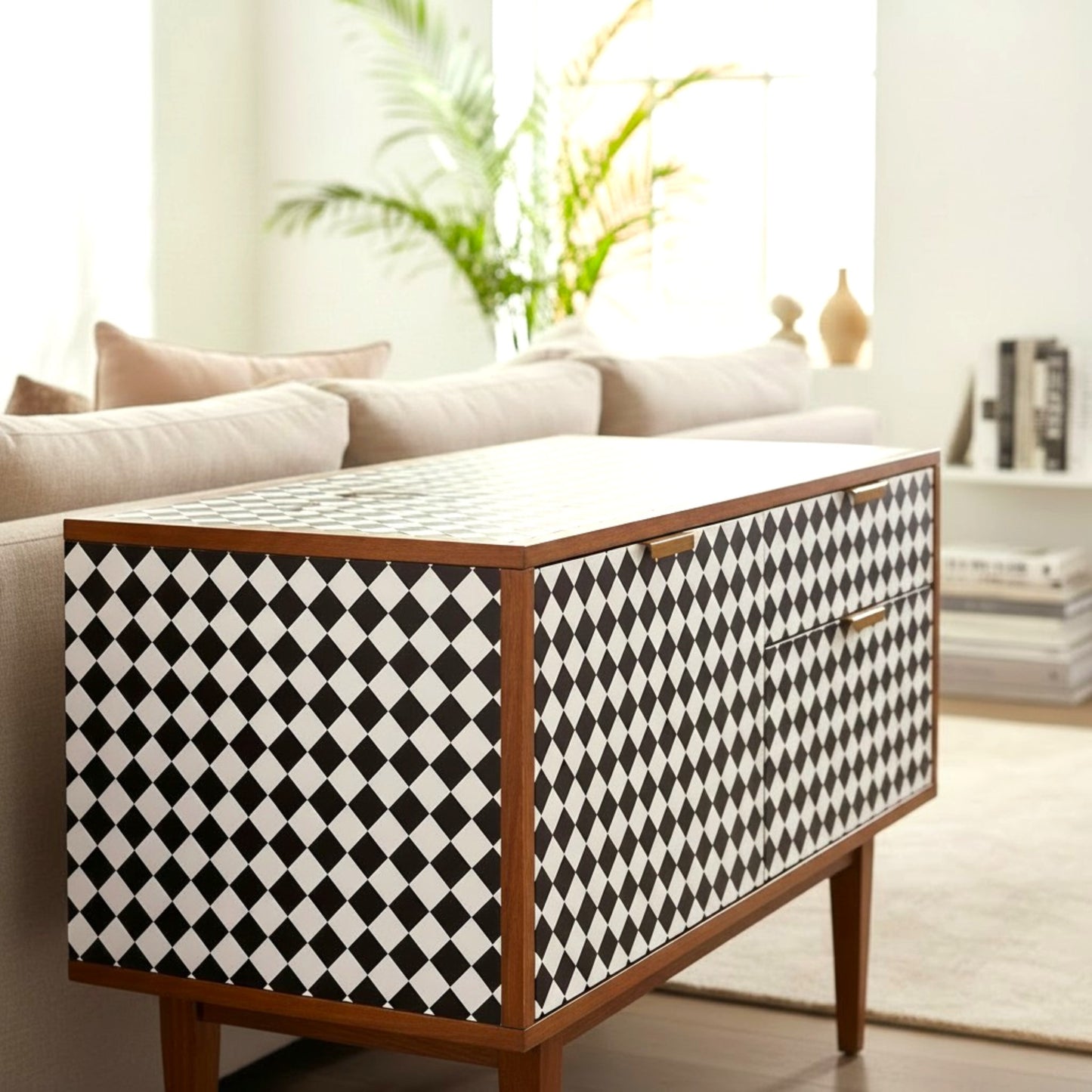Furniture  Decoupage Paper: Black and White Diamond  Pattern