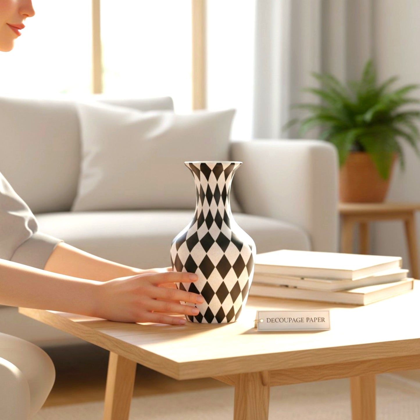 Furniture  Decoupage Paper: Black and White Diamond  Pattern