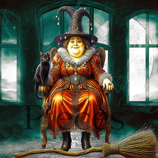 Colorful Funky Halloween Witch in the Green Room Decoupage Paper for DIY Crafts, Furniture Upcycling, Spooky Home Decor, Fall and Halloween Projects